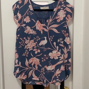 Floral top with bird pattern